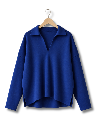 Sartoria Vico - Polo Jumper in Lana Merino Extrafine - Blu Cobalto